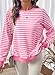 SHEWIN Oversized Sweatshirt for Women Casual Striped Long Sleeve Shirt Loose Fit Crewneck Sweatshirts Women Lightweight Womens Shirts Split Hem Womens Spring Fashion 2026,(US 20-22) 2XL,Bonbon Pink