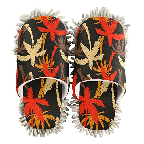 Flildon Microfiber Cleaning Slippers Hawaiian Palm Tree Washable Mop Shoes Slipper For Men/Women House Floor Dust Cleaner, Size L #TOP1