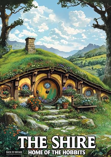 Image of BACK TO VINTAGE Charming Hobbit Hole In The Shire Surrounded By Nature - A4 Poster Featuring Fantasy and Sci Fi Elements Perfect Wall Art for Home or Office Inspiring Stories and Otherworldly Vibes