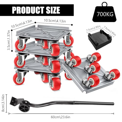 Image of HASTHIP Wheels for Heavy Furniture with 4 Leverage Pads, Riser Pads, Leverage Tool, Alloy Steel Furniture Lifter and Mover for Table, Plant Pot, Drawer, Home Appliances