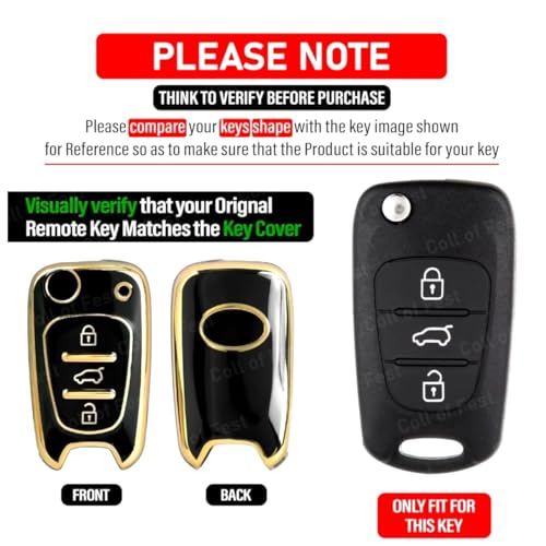 Image of TPU Car Key Cover Black & Golden Compatible for Hyundai Verna fluidic, Old I20, I10, Elantra (Hyundai, 3 Button Flip Key Old)