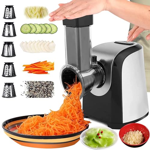 Rallador de verduras, automático eléctrico, rallador de verduras, rallador eléctrico con 5 cuchillas cónicas, 150 W, rallador eléctrico con control de un botón