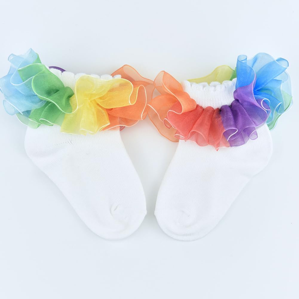 BGFKS Girls Layered Tulle Rainbow Tutu Skirt Sets,Toddler Girl Skirt with Linging,Hairbow and Socks.