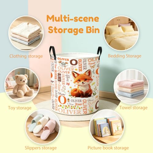 Image of Custom Fox Laundry Hamper, Personalized Laundry Basket with Name, Customized Dirty Clothes Basket for Clothes Toy Bathroom Bedroom Storage,S-16.5 inchX 13.8 inch
