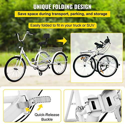 Image of 26'' 7-Speed Adult Tricycle - Foldable 3 Wheel Bike for Adults (White)