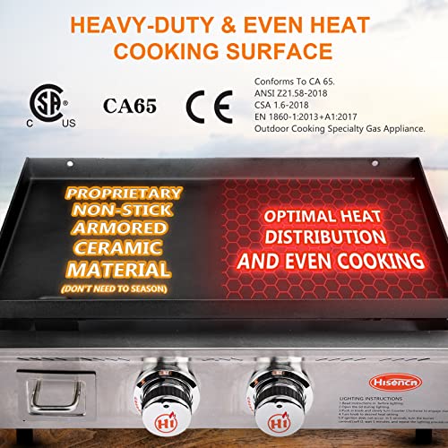 Hisencn Portable Griddle For Outdoor, Tabletop, Countertop, Kitchen, Tailgating, Rv - Nonstick Camping Griddle 348 Sq. In. 24000 Btus Griddle For Gas Grill, 22 Inch With Hood, With Carry Bag #TOP2