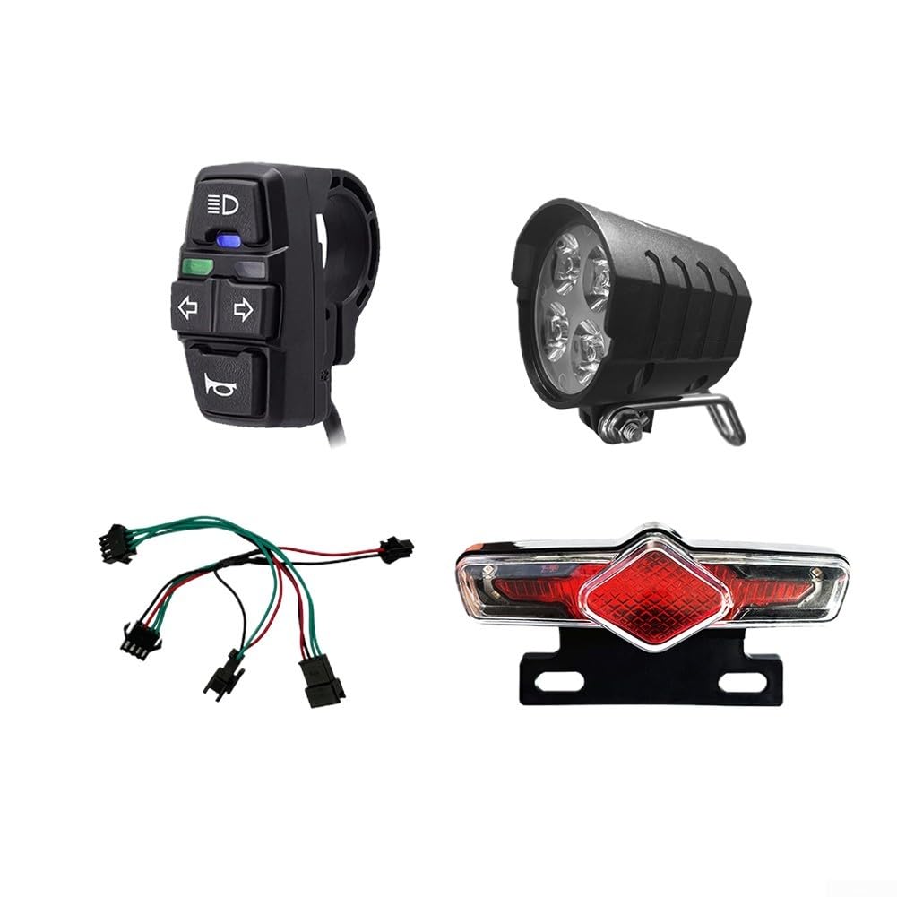 Ensemble Lumière Vélo, Phare de Vélo électrique avec Klaxon, Feu Arrière Vélo électrique avec Clignotant et Feu Stop, Eclairage Velo Avant et Arriere pour Bafang KT