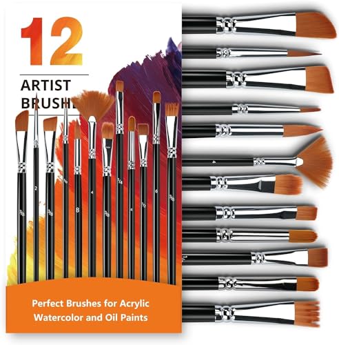 Image of Eclet Craft Painting Brushes Set of 12 Professional Round Pointed Tip Nylon Hair Artist Acrylic Paint Brush for Acrylic /Watercolor /Oil Painting(D)