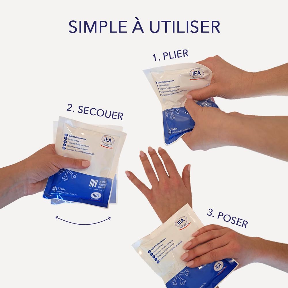 IEA Medical Lot de 10 compresses froides instantanées jetables – pour douleur, gonflement, contusions, entorses et piqûres d’insectes – pratique pour sport, maison et voyage