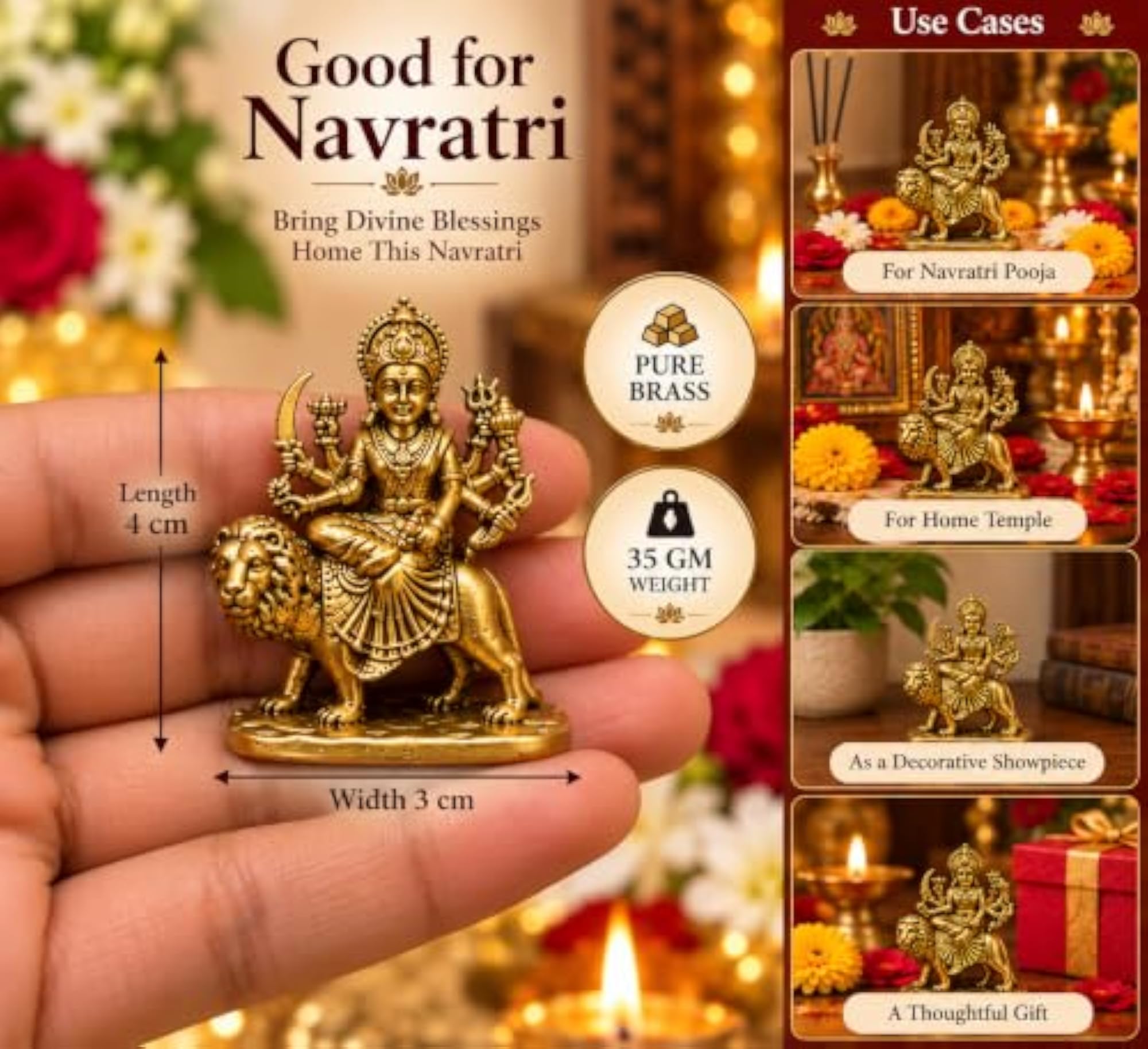 LTG Brass Goddess Durga Maa Statue