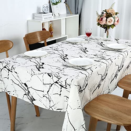 BAIGIO Nappe Marbre Imprimer Nappe en Coton Lin Infroissable Nappe Rectangulaire,Ferme Rustique Nappes en Tissu pour 6 à 8 Places Cover