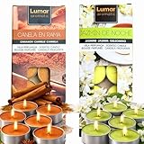 Velas Aromáticas Tealight Pack 40 – 20 Jazmín de Noche y 20 Canela – 5h Duración – Velitas para Relax, Meditación, Ritual y Decoración del Hogar