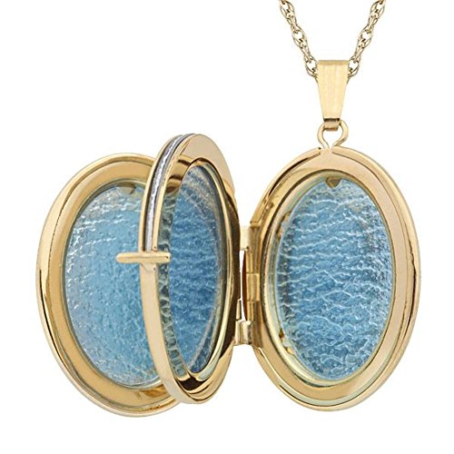 Women's & Ladies 14K (Karat) Yellow Gold-Filled Engraved Oval Four Picture Locket, Gold-Filled Locket Features Flower Engraved Details & Opens To Reveal Four Pictures, 18" Inch Yellow Gold Rope Chain #TOP1