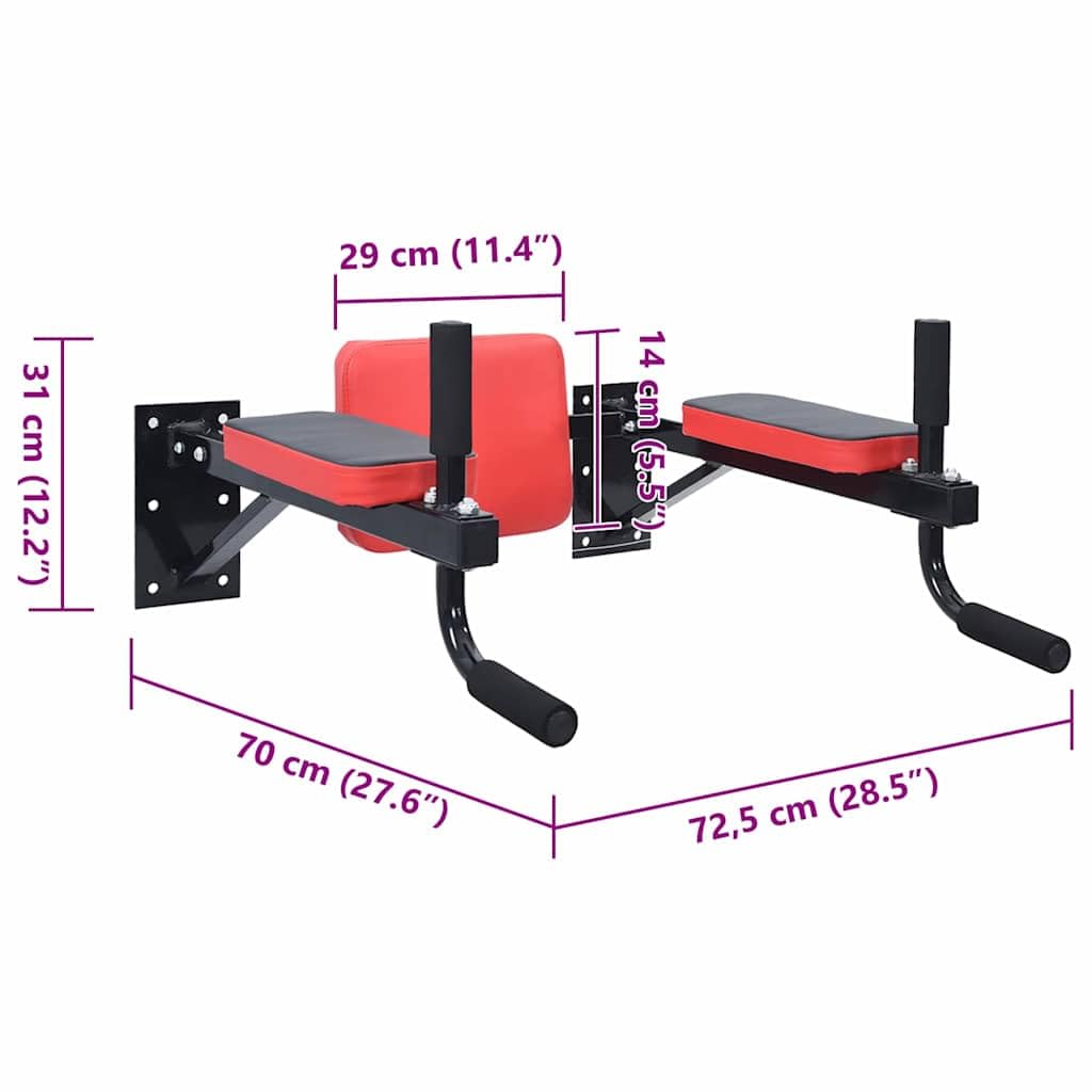 VidaXL Stazione per dips Nero e Rosso 72,5 x 70 x 31 cm, Palestra a Casa, Torre di Forza Moderna, Stazione d'Esercizio Compatta, Attrezzo Fitness Indoor per Calisthenics