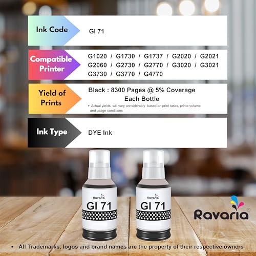 Image of GI 71 Ink for Canon Printer G1020 G1730 G1737 G2020 G2021 G2060 G3020 G3730 G3770 G4770 (GI 71 Ink Black 2 Pcs)