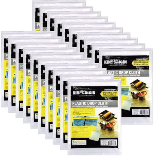 20 Piece Plastic Drop Cloth, 9 X 12 Feet Multi Use Clear Drop Cloth, Painting Tarp Waterproof & Dust-Proof, Plastic Tarp for Painting, Floor, Furniture Cover (20)