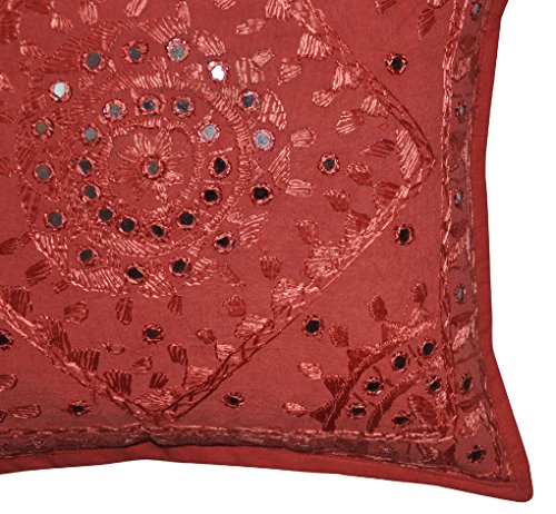 Lalhaveli Valentines Day Handmade Embroidered Mirror Work Design Cotton Cushion Cover Set Of 5 Pcs 16 X 16 Inches #TOP3