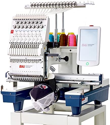 BAi Hat Embroidery Machine Computerized, Commercial Embroidery Machine for Clothing - Automatic 15 Needles Single Head with 13.7"x 19.6" Big Embroidery Area, Mirror 1501
