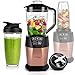 LEHMANN Standmixer & Smoothie Maker 2-in-1, Mixbehälter 1500 ml und To-Go-Trinkflasche 800 ml, 4 Geschwindigkeitsprogramme, Spülmaschinengeeignete Teile, 6 Edelstahlklingen, 1000 W, Roségold