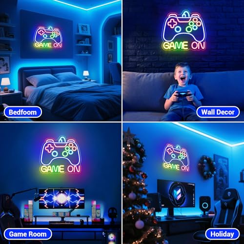 Image of Neon Sign for Game Room Decor, Game On Neon LED Sign for Gamer Wall Decor, Gaming Neon Light Sign for Teen Bedroom Decor, Gamer Gifts for Boys, Teen, Men, Kids (GAME ON-01)