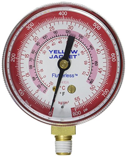 Yellow Jacket 49035 Gauge (Degrees F), 2-1 2 , Red Pressure, 0-800 kg cm2 psi, R-410A