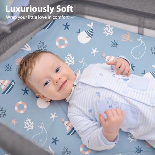 Image of Bassinet Sheets Boy 33 inchx20 inch Compatible with Baby Delight,Newton,Dream On Me,Angelbliss,Maxi Cosi,Airclub,Harppa,Ezebaby Bedside Rectangle Bassinet Mattress, Soft Stretchy Microfiber