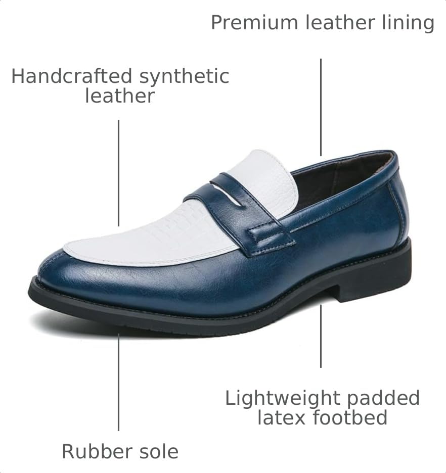 Image of HuitJours Men Two Tone Colors Penny Loafer Slip On Pull on Dress Shoes Casual Boat Shoes Moccasins