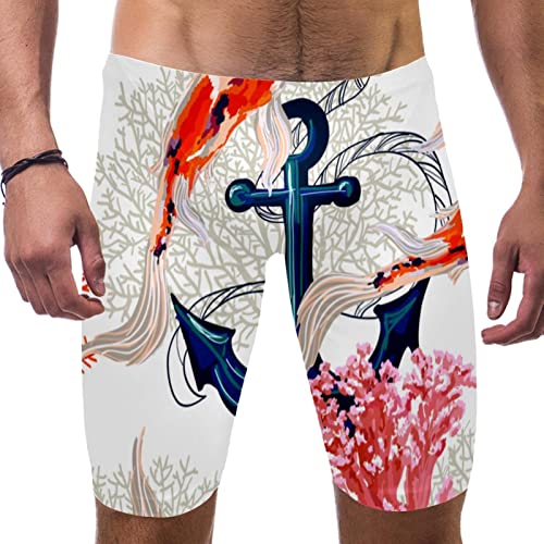 Traje de baño de pierna cuadrada para hombre y niño con estampado tropical multicolor