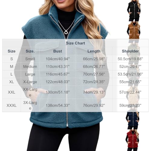 Womens Sherpa Fleece Utility Vest Zip Front Chest Pockets Casual Fall Layer - image 5