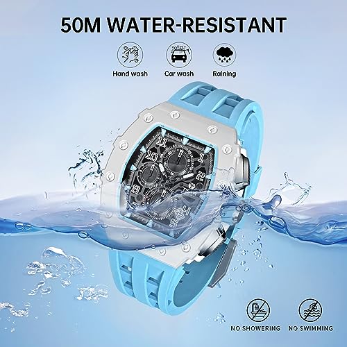 Image of TSAR BOMBA Men's Luxury Quartz Watch, Luminous Dial 5ATM Water Resistance Silicone Strap Men's Wristwatch Ideal Gift for Men