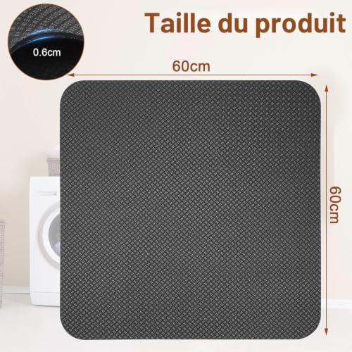 KNJOMZIE Tapis anti-vibrations pour machine à laver - 60 x 60 cm - Antidérapant en PVC - Absorbe les chocs - Imperméable et stable - Pour sèche-linge et appareils ménagers – vue 2