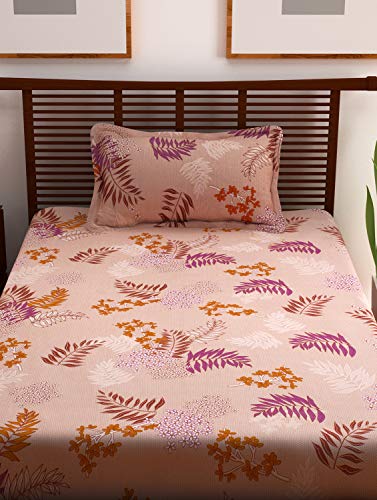 Image of Story@Home Spark Collection Single Bedsheet Cotton 210 TC with a Pillow Cover, Light Brown and White