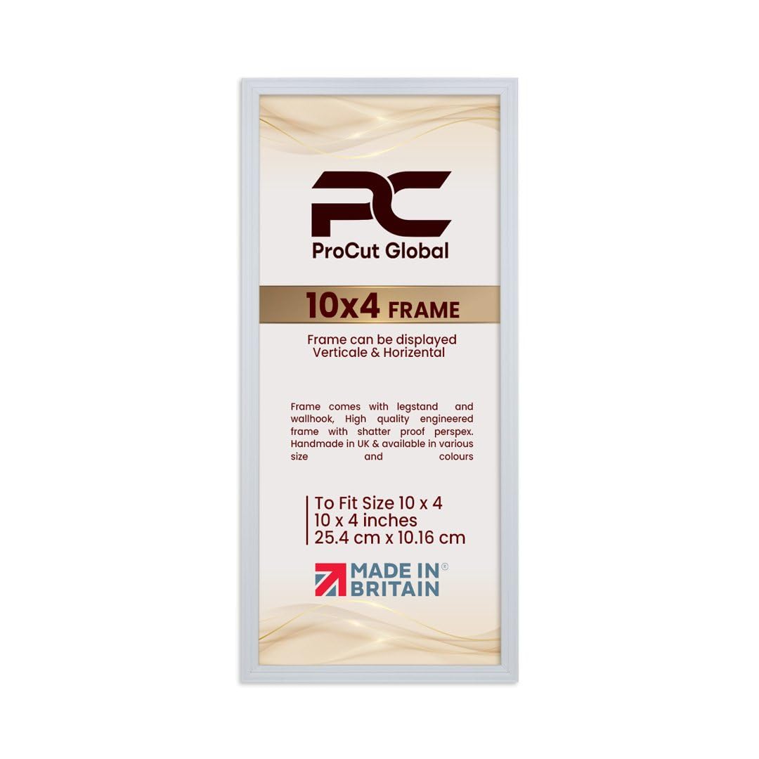 Procut Global 10X4 White Picture Frames - Classic Wooden Photo Frame with Shatterproof Perspex for Wall or Tabletop - Perfect for Posters, Certificates & Prints - Sizes & Colors Available