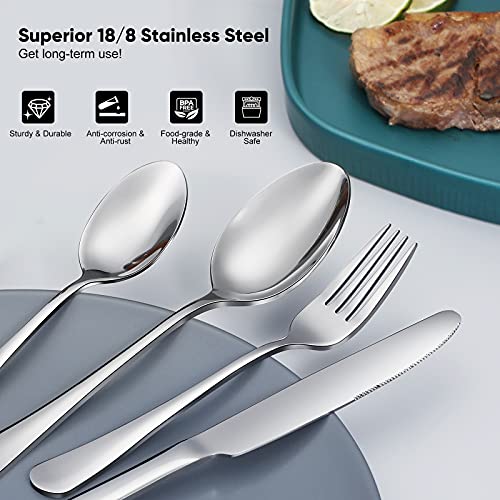 image for NETANY 48-Piece Silverware Set with Steak Knives for 8, Food-Grade Sta