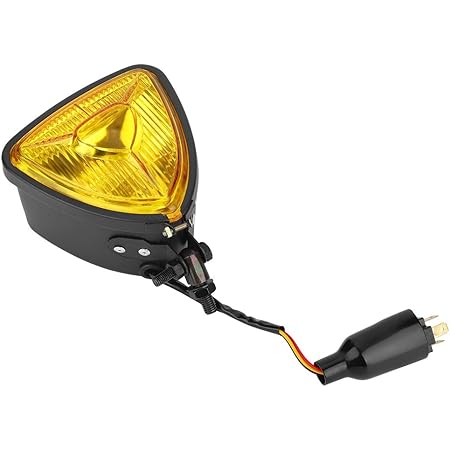 Amazon Kimiss ユニバーサル オートバイのレトロ改造ヘッドライト メタルトライアングルヘッドランプ ブラックシェルイエローガラス ヘッドライト 車 バイク