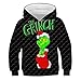 Newwiee 3D Green Print Green Monste Grinch Felpe con Cappuccio Abbigliamento per Bambini Autunno Natale Inverno Felpa per Bambini Plus Maglione a Maniche Lunghe in Velluto Top(Color:4,Size:130)