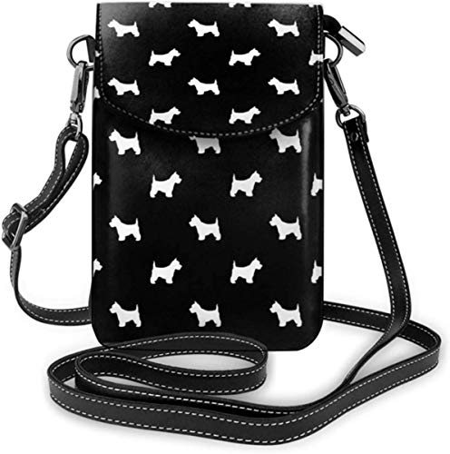 alemon Borsa per cellulare Piccola tracolla Westie West Highland Terrier Cane Silhouette Borse a portafoglio nere con tracolla regolabile da donna