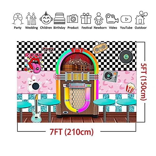 Xll Rock Roll Party Back To 50'S Sock Hop Photography Background Back To 1950S Soda Shop Photo Backdrops 50S Retro Diner Time Rock Roll Classic Party Decoration Banner 7X5Ft #TOP5