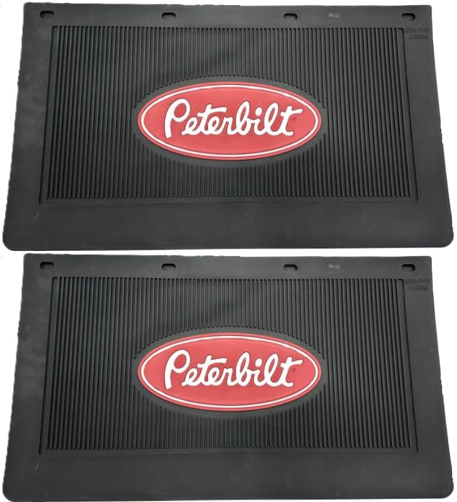 Peterbilt Heavy Duty Rubber Mud Flaps Black with Red Logo 24x14 Inches Battery Box Style Set of 2