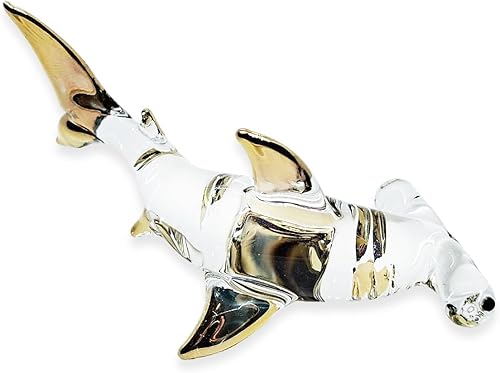 Miniatura 6 de Mr_air_thai_Glass_Blown Pequeña figura de tiburón martillo de oro transparente de 2 pulgadas de largo, animal de vidrio soplado a mano en miniatura,