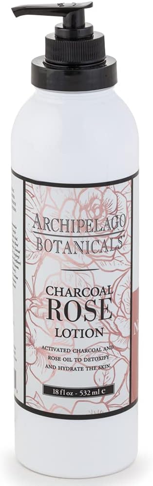 Archipelago Botanicals Charcoal Rose Lotion, Hydrating Charcoal & Rose Body Lotion for Soft & Smooth Skin, Paraben-Free, Phthalate-Free, 18 oz