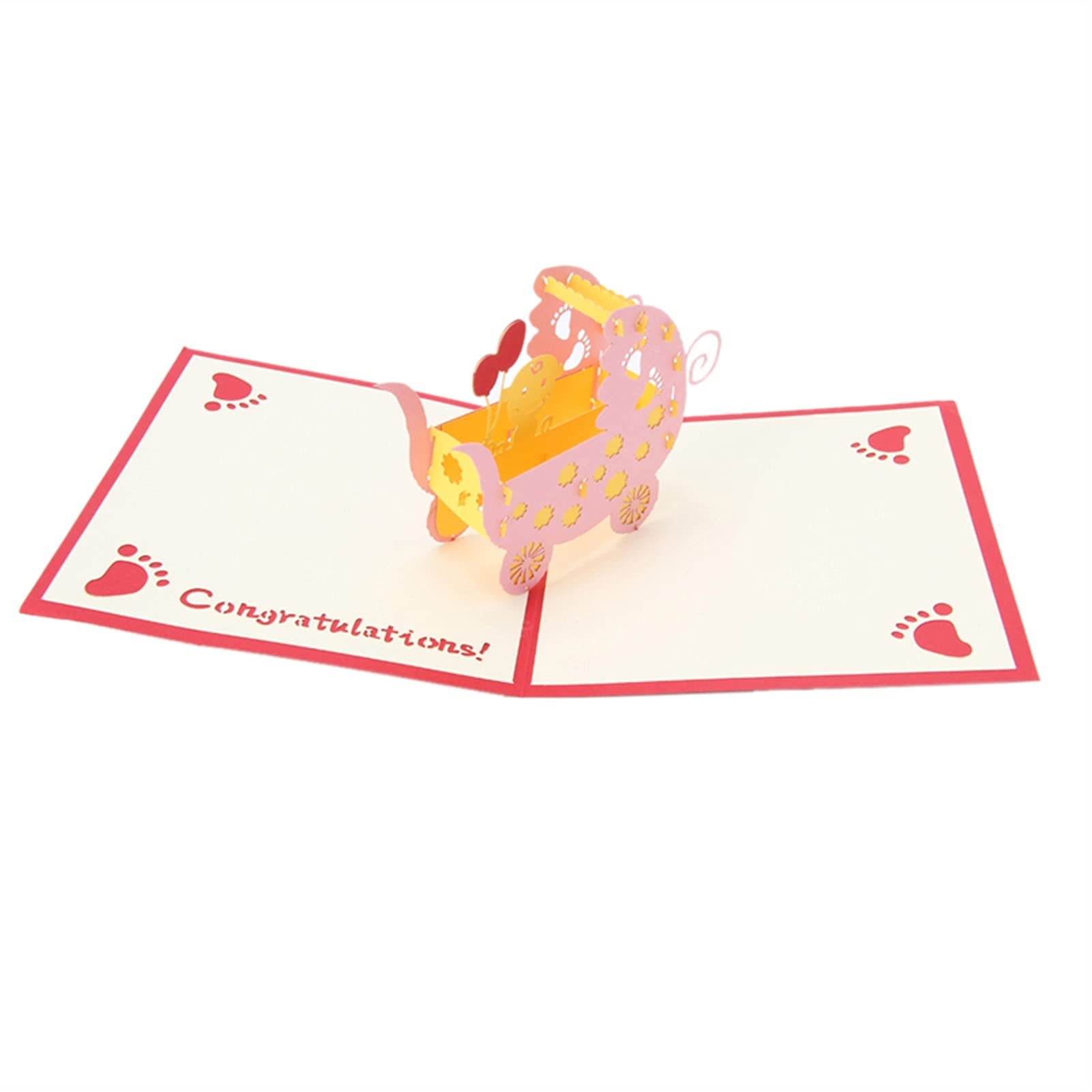 Kartka ślubna Wózki dziecięce 3D Kartka z życzeniami Pop-Up Paper Cut Pocztówka Prezent urodzinowy Stwórz szczególnie ciepłą chwilę Zaproszenia na kartkę z życzeniami (kolor: różowy, rozmiar: 8 szt.)