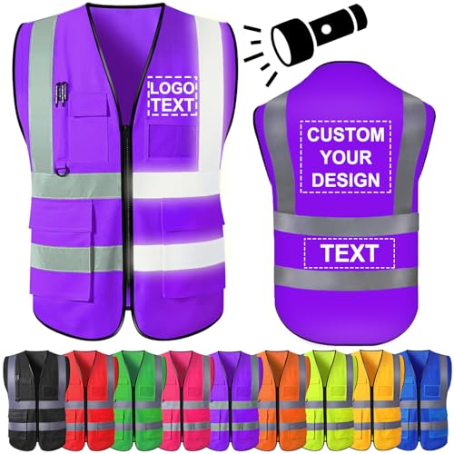 Custom Safety Vest for Men Personalized High Visibility Vest Workwear with Reflective Strip 5 Pockets