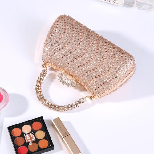 Image of Dreubea Womens Shiny Tote Evening Bag Fashion Rhinestone Decrated Handbag