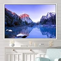 Framed Canvas Wall Art Calming Waters Aerial Cool Lake Landscape Multicolor Photography Realism Relax/Calm - 16x24 inches
