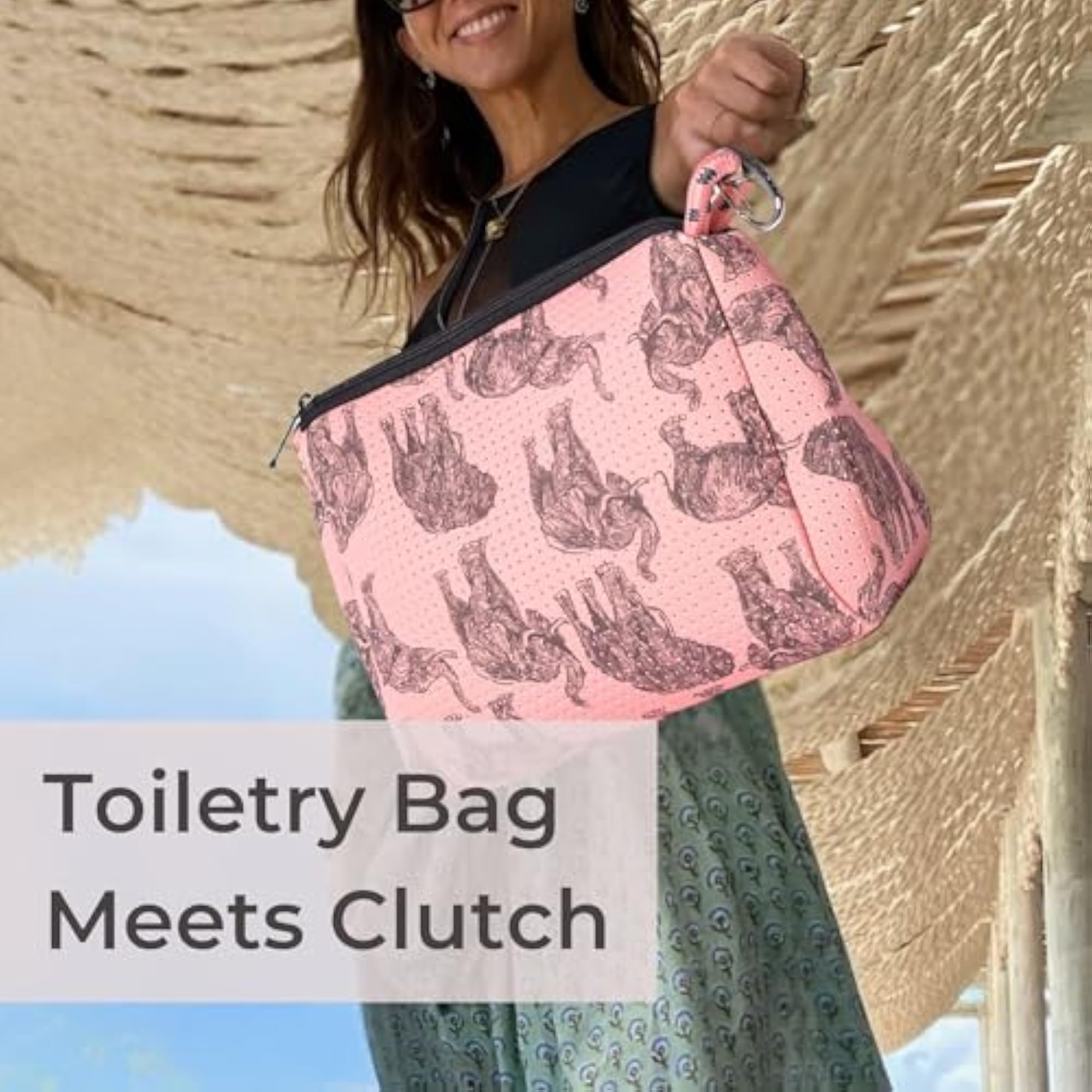Large Waterproof Neoprene Makeup Bag with Zipper, Elephant Design