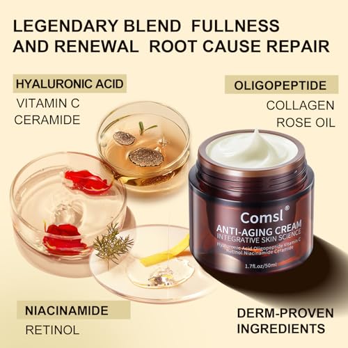 comsl US-Made With 30% Active Ingredients,SGS Certified, Retinol Vitamin C Niacinamide, Ceramide,Oligopeptides,Anti-Aging Face Moisturizer for Face, Firming Skin Care,Neck & Upper Chest -1.7 fl.oz
