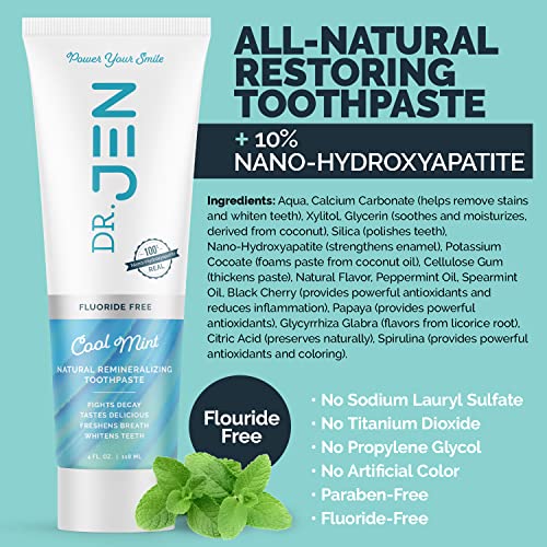 Dr Jen Fluoride Free Natural Remineralizing Toothpaste With 10% Nano Hydroxyapatite, Developed By A Real Dentist, Safe To Swallow, Clinically Proven, Strengthen Enamel (4 Oz) #TOP1