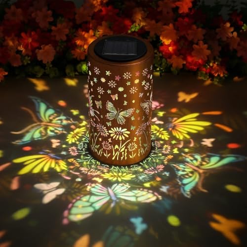 Papillon coloré lanternes solaires extérieur imperméable jardin décor cadeaux pour les femmes maman grand-mère suspendue lumières solaires pour cour,...