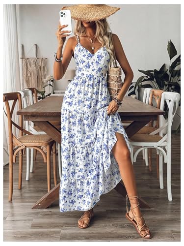 Floerns Women's Floral Bowknot Back Cami Maxi Dress Sleeveless Ruffle Tiered Dresses3